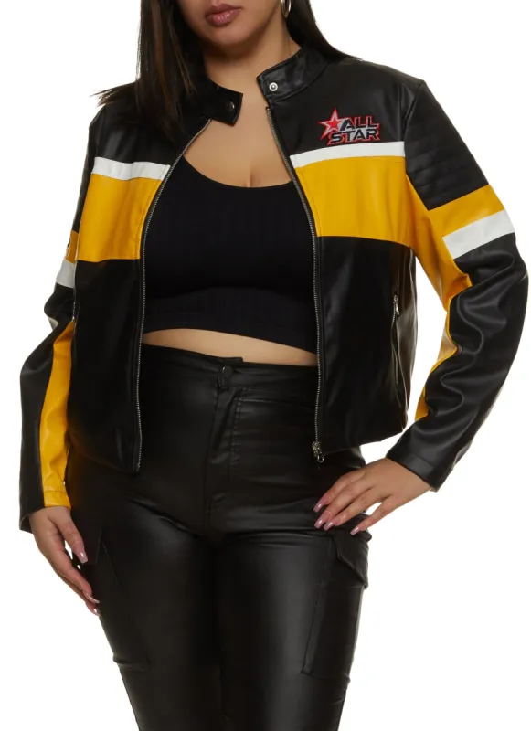 Plus Size All Star Faux Leather Moto Jacket sold by Rainbow