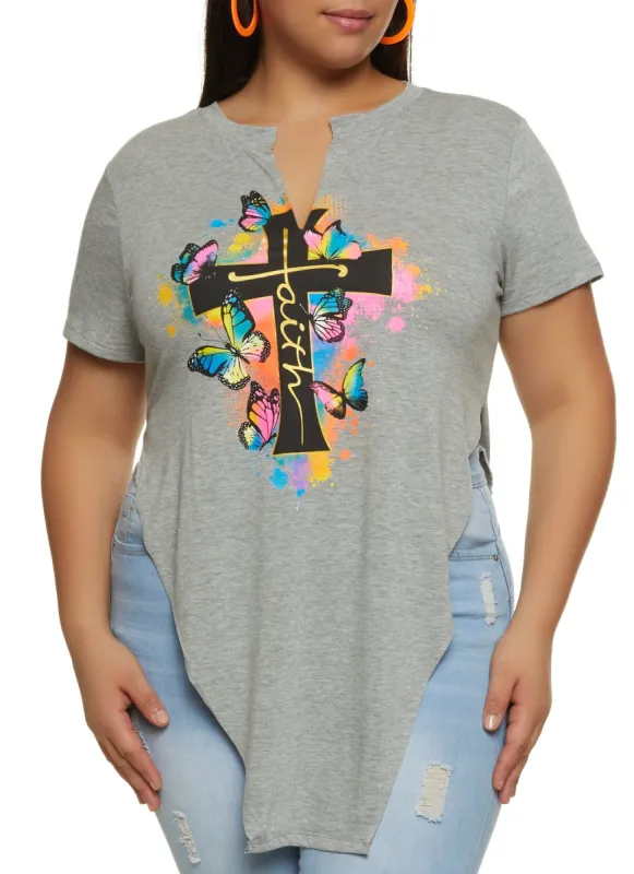 Plus Size Cross Faith Foil Graphic Tee sold by Rainbow