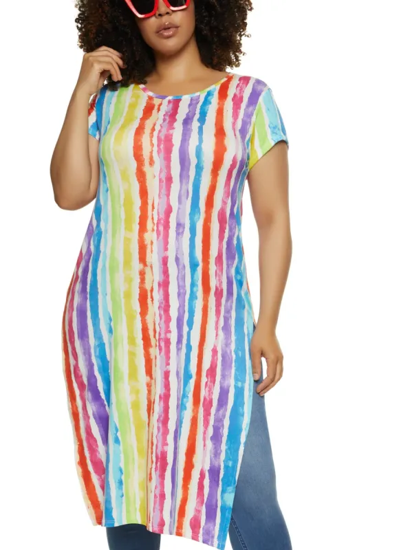 Plus Size Rainbow Stripe Maxi Tee sold by Rainbow