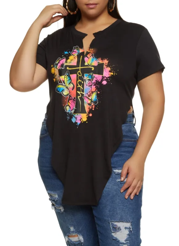 Plus Size Cross Faith Foil Graphic Tee sold by Rainbow