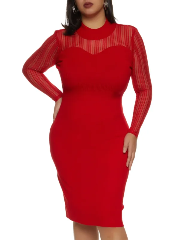 Plus Size Shadow Stripe Lurex Sleeve Midi Dress sold by Rainbow