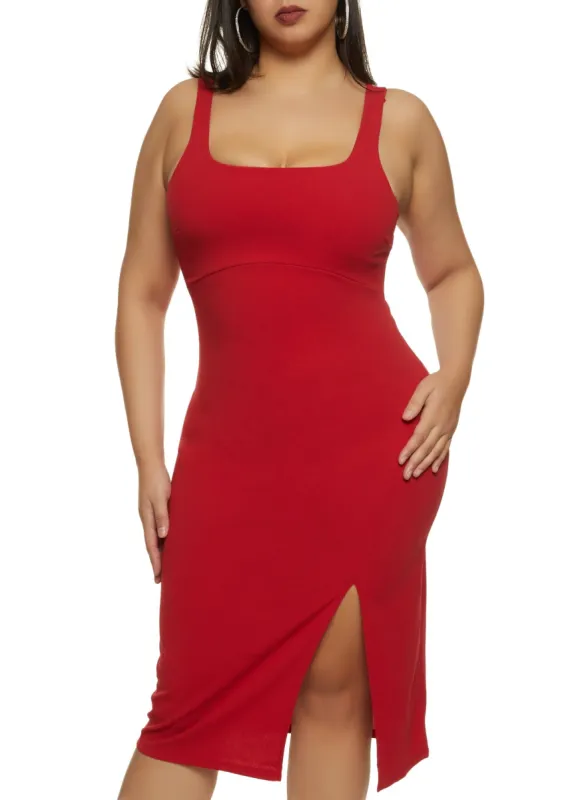 Plus Size Lace Up Back Midi Tank Dress sold by Rainbow