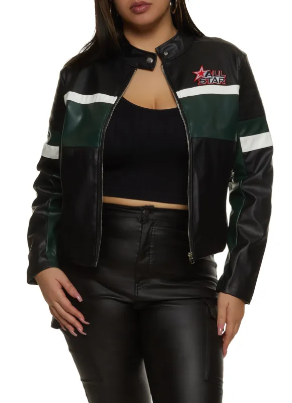 Plus Size All Star Faux Leather Moto Jacket sold by Rainbow