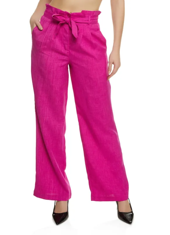 Linen Paper Bag Waist Wide Leg Pants sold by Rainbow