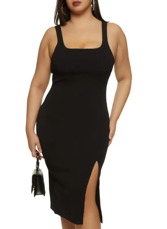 Plus Size Lace Up Back Midi Tank Dress sold by Rainbow