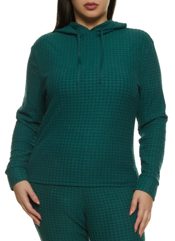 Plus Size Solid Textured Knit Houndstooth Hoodie sold by Rainbow