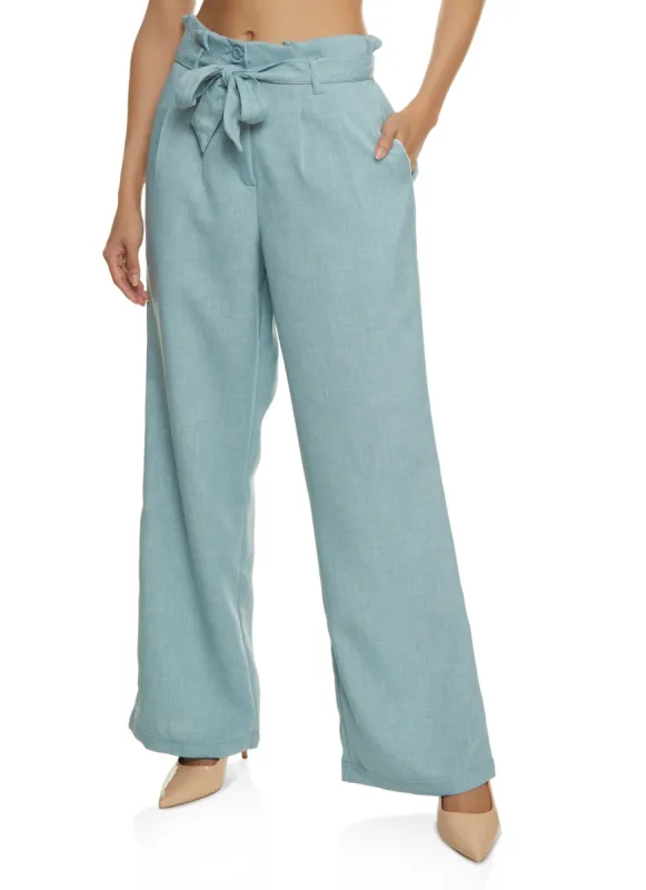 Linen Paper Bag Waist Wide Leg Pants sold by Rainbow