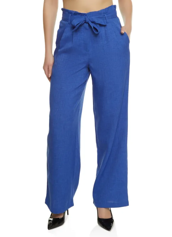 Linen Paper Bag Waist Wide Leg Pants sold by Rainbow
