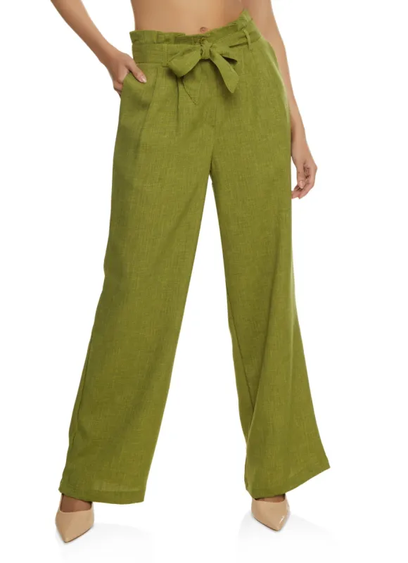 Linen Paper Bag Waist Wide Leg Pants sold by Rainbow
