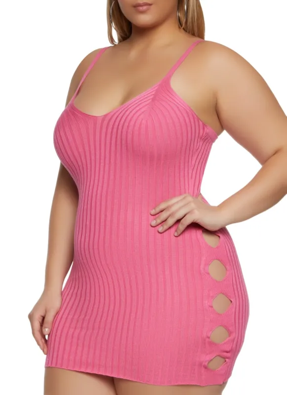 Plus Size Ribbed Side Cut Out Mini Dress sold by Rainbow