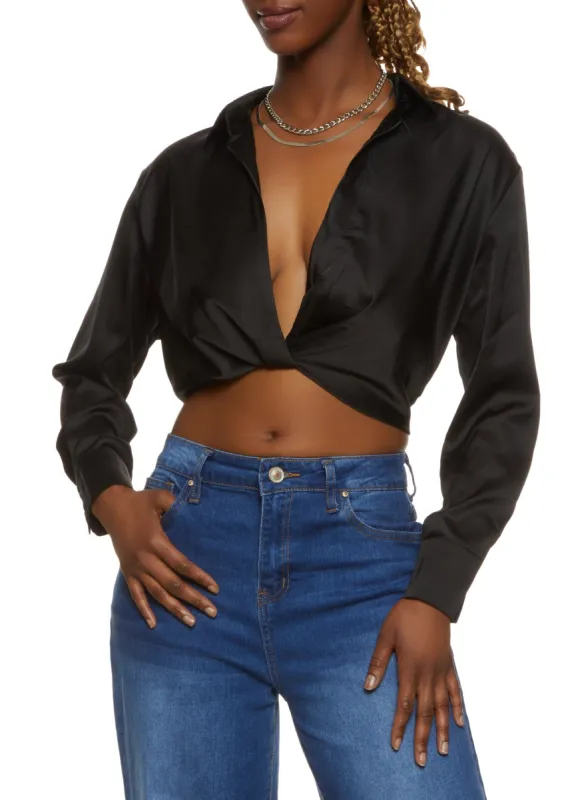 Satin Twist Front Crop Top sold by Rainbow