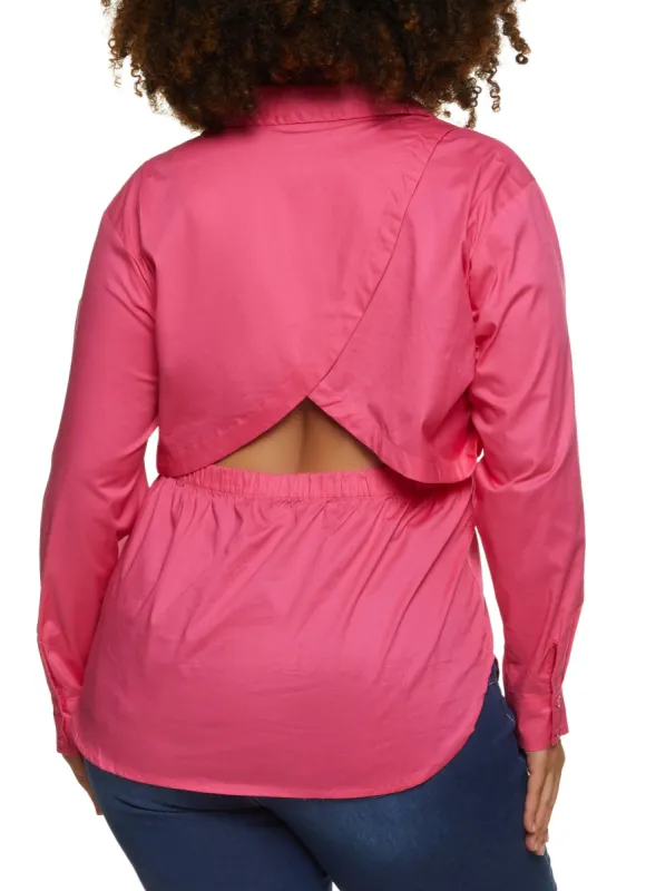 Plus Size Cut Out Detail Button Front Shirt sold by Rainbow