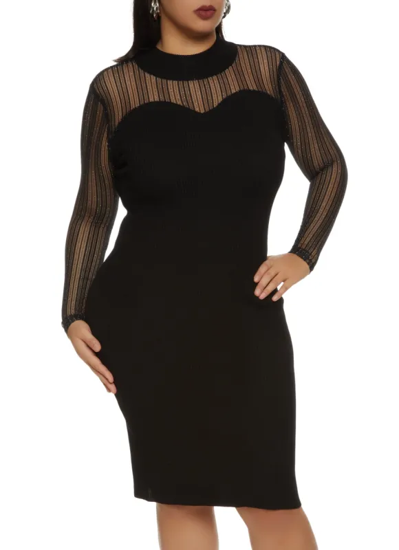 Plus Size Shadow Stripe Lurex Sleeve Midi Dress sold by Rainbow