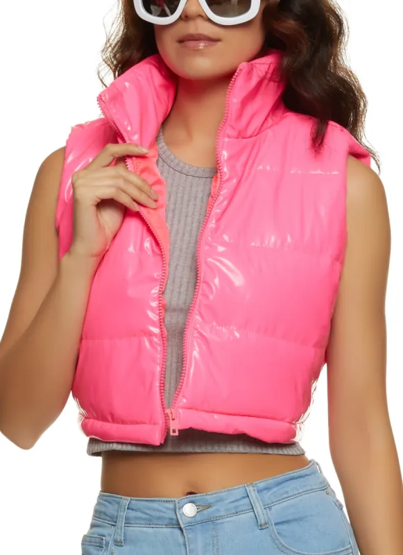 Faux Patent Leather Puffer Vest sold by Rainbow