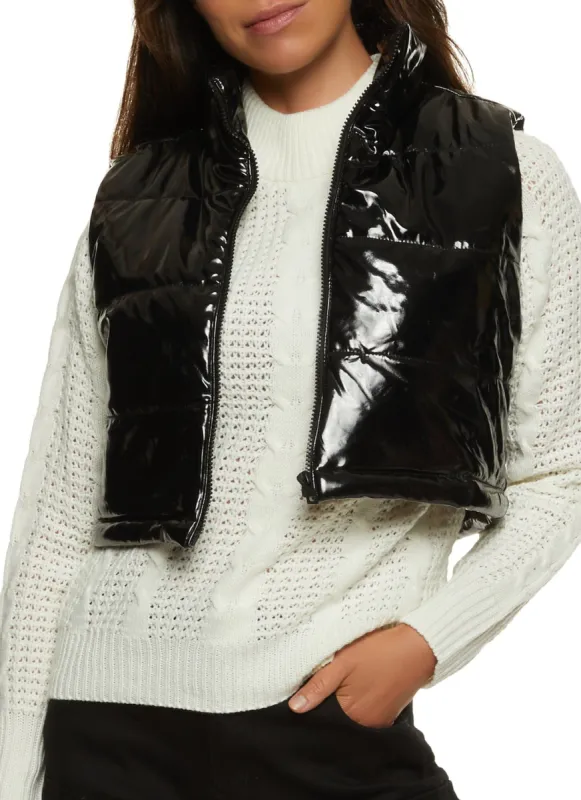 Faux Patent Leather Puffer Vest sold by Rainbow