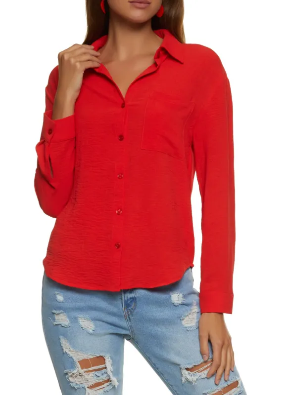 Solid Airy Button Down Shirt sold by Rainbow