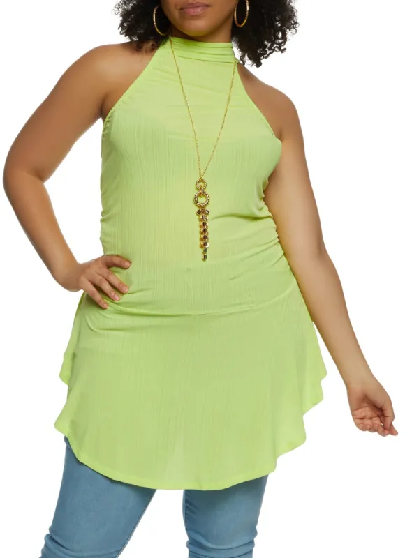 Plus Size Mock Neck Tank Top with Necklace sold by Rainbow