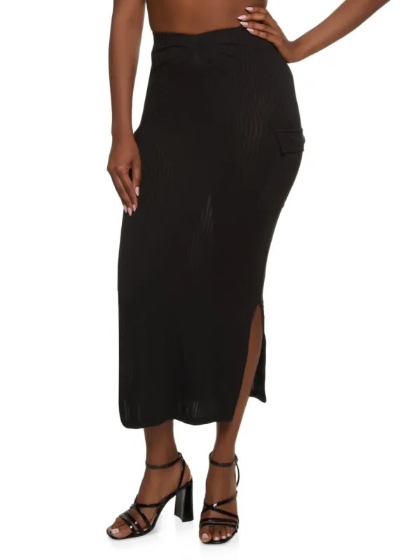 Ribbed Knit Cargo Maxi Skirt sold by Rainbow
