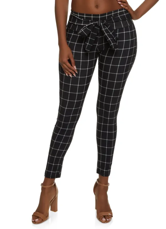 Windowpane Print Tie Front Dress Pants sold by Rainbow