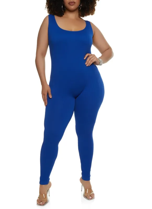 Plus Size Seamless Scoop Neck Catsuit sold by Rainbow