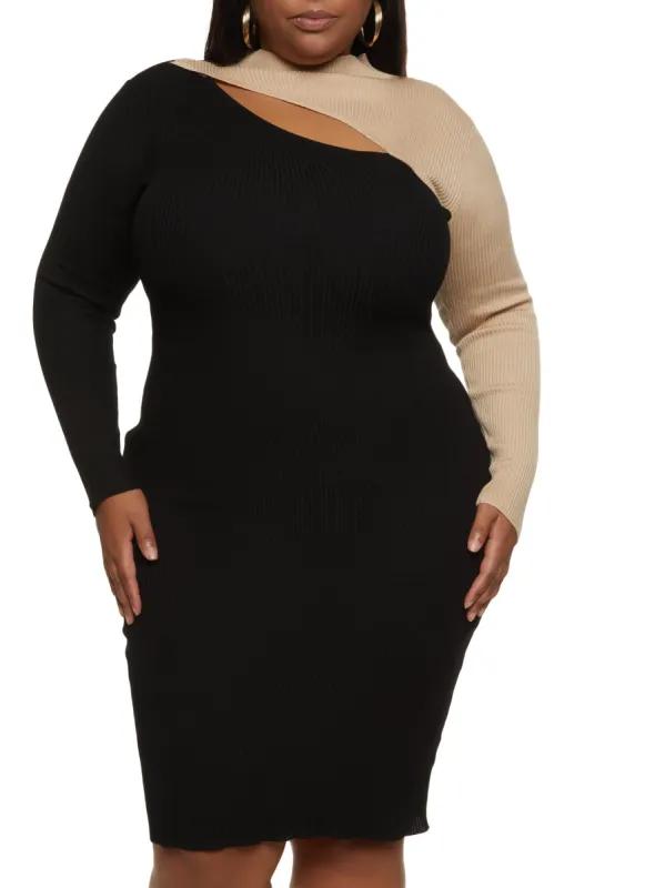 Plus Size Cut Out Color Blocked Sweater Dress sold by Rainbow