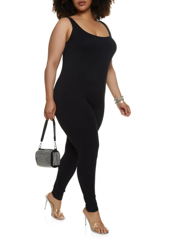 Plus Size Seamless Scoop Neck Catsuit sold by Rainbow