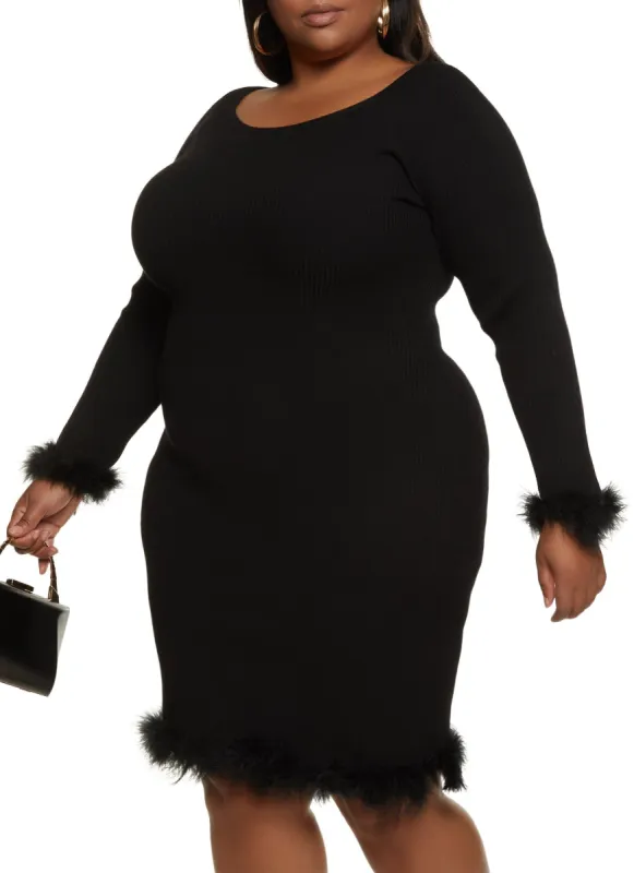 Plus Size Feather Trim Sweater Dress sold by Rainbow