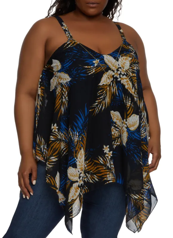Plus Size Tropical Print Cami Top with Necklace sold by Rainbow