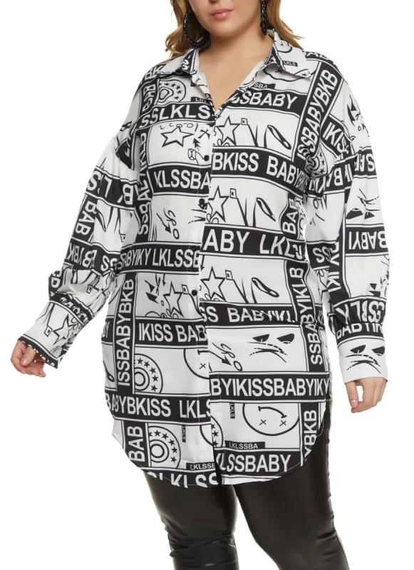 Plus Size Graphic Print Tunic Shirt sold by Rainbow