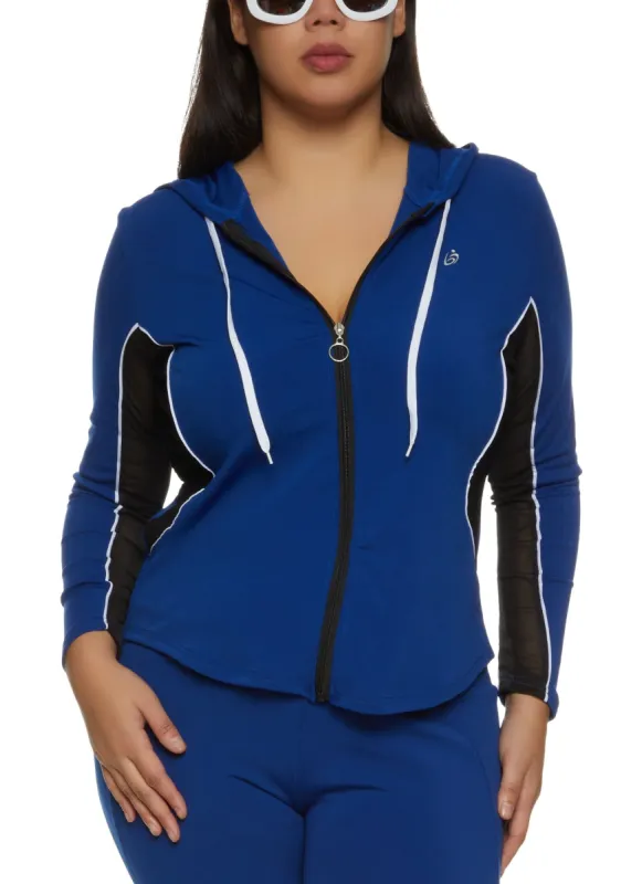 Plus Size Mesh Detail Hooded Track Jacket sold by Rainbow