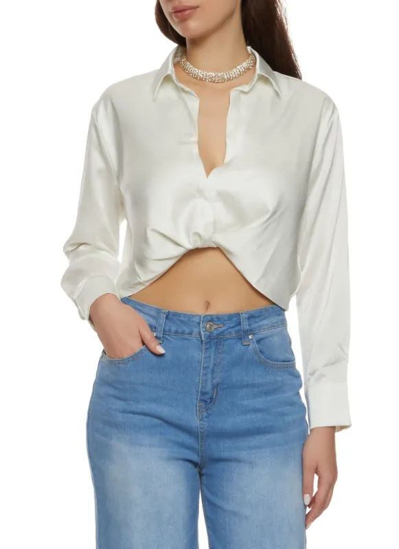 Satin Twist Front Crop Top sold by Rainbow