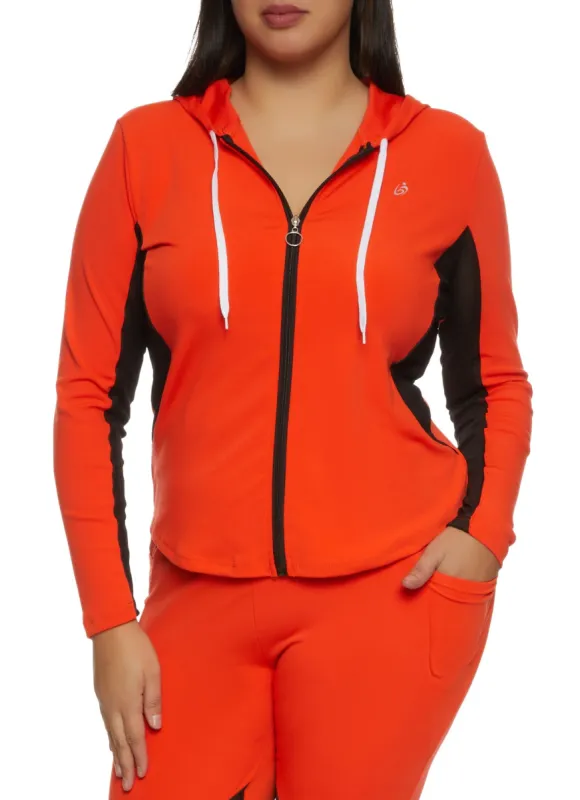 Plus Size Mesh Detail Hooded Track Jacket sold by Rainbow