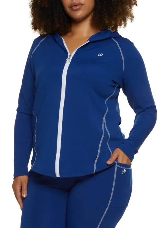 Plus Size Contrast Stitch Hooded Track Jacket sold by Rainbow