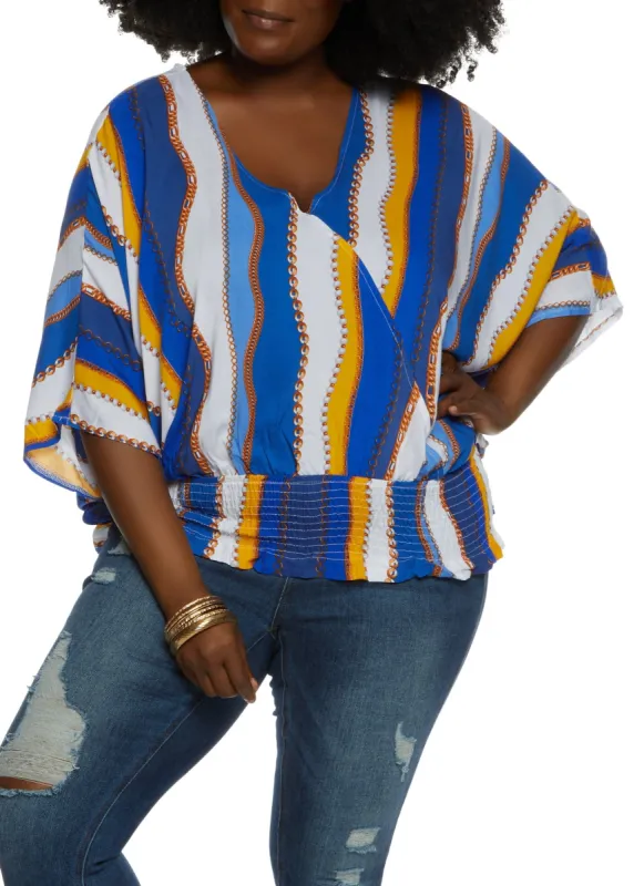 Plus Size Smocked Waist Wrap Top sold by Rainbow