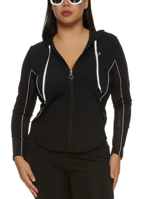 Plus Size Mesh Detail Hooded Track Jacket sold by Rainbow