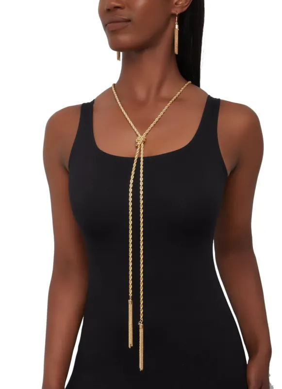 Rope Chain Necklace and Tassel Earrings sold by Rainbow