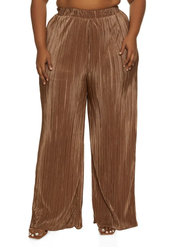 Plus Size High Waist Plisse Palazzo Pants sold by Rainbow