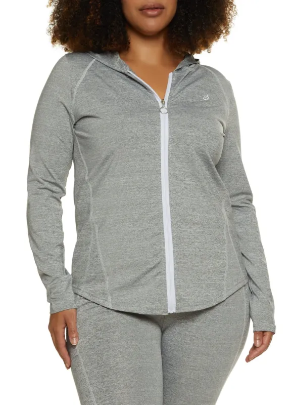 Plus Size Contrast Stitch Hooded Track Jacket sold by Rainbow