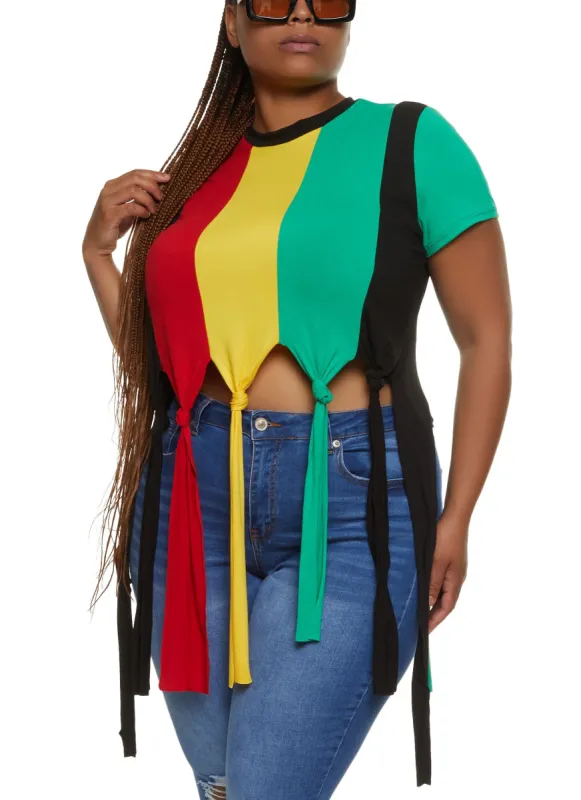 Plus Size Color Block Fringe Hem Top sold by Rainbow