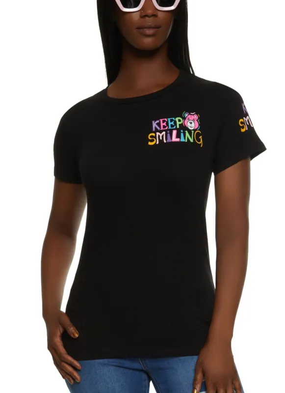Keep Smiling Graphic Crewneck Tee sold by Rainbow