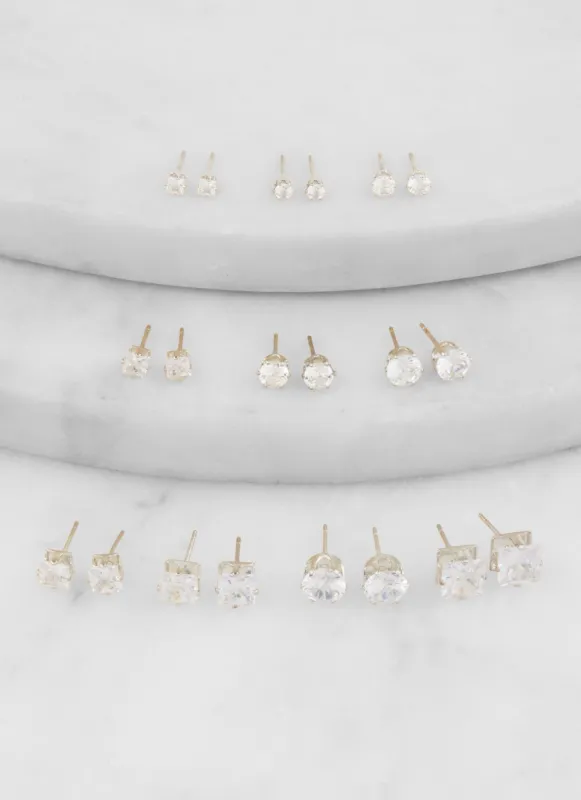 Set Of 10 Cubic Zirconia Stud Earrings sold by Rainbow
