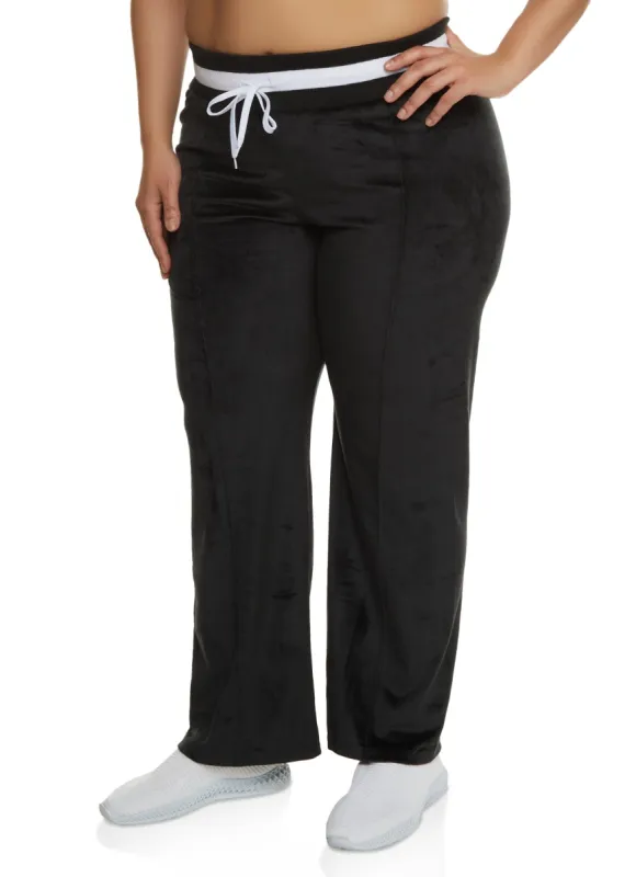 Plus Size Velour Pintuck Straight Leg Sweatpants sold by Rainbow