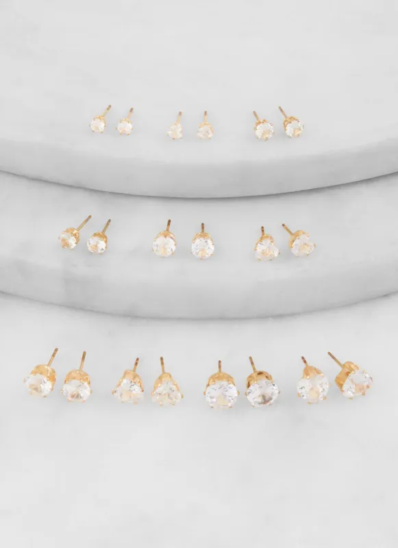 Set Of 10 Cubic Zirconia Stud Earrings sold by Rainbow