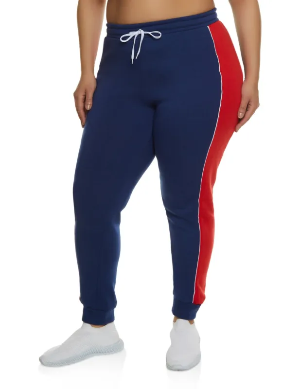 Plus Size Contrast Trim Side Stripe Joggers sold by Rainbow