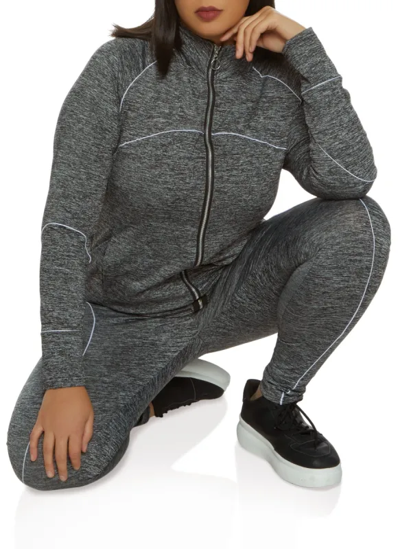Plus Size Contrast Trim Mock Neck Track Jacket sold by Rainbow