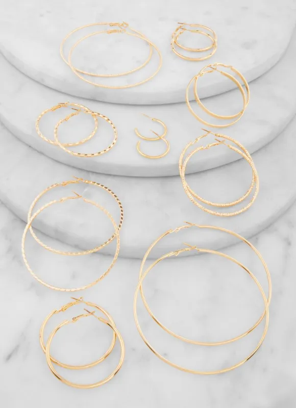 9 Pack Assorted Metallic Hoop Earrings sold by Rainbow