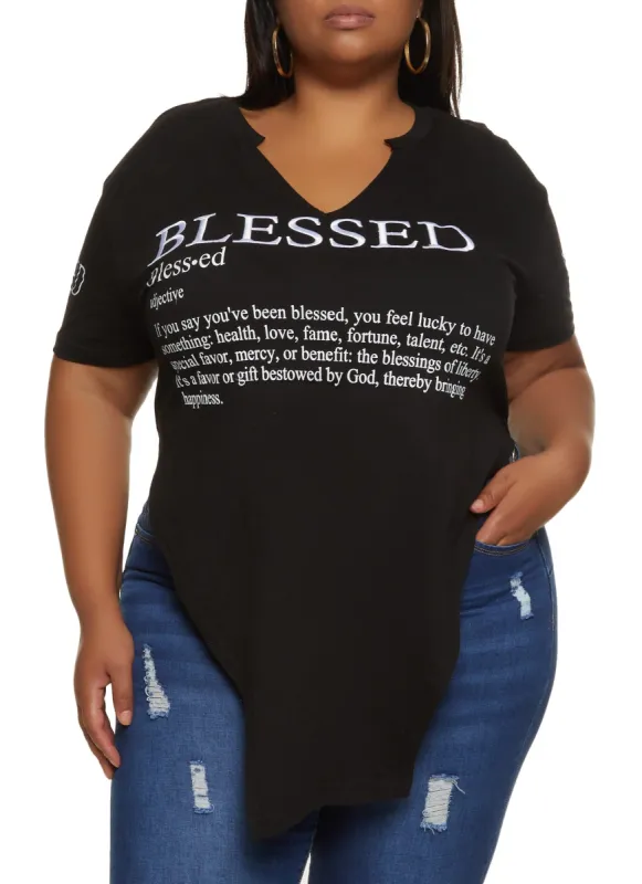 Plus Size Blessed Embroidered Graphic Top sold by Rainbow