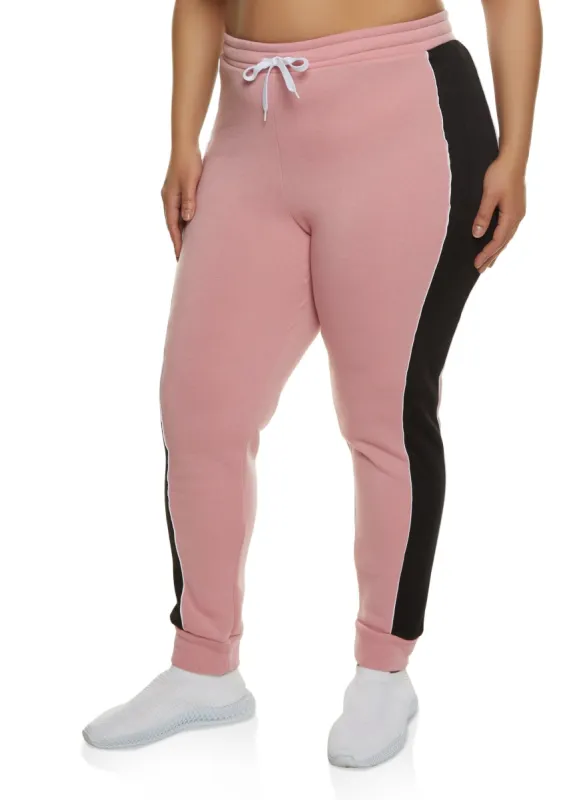 Plus Size Contrast Trim Side Stripe Joggers sold by Rainbow