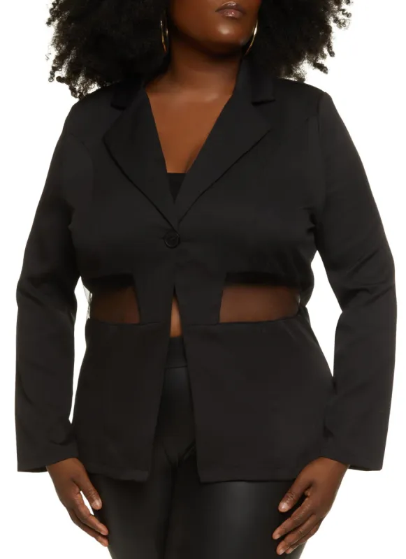 Plus Size Mesh Detail Blazer sold by Rainbow