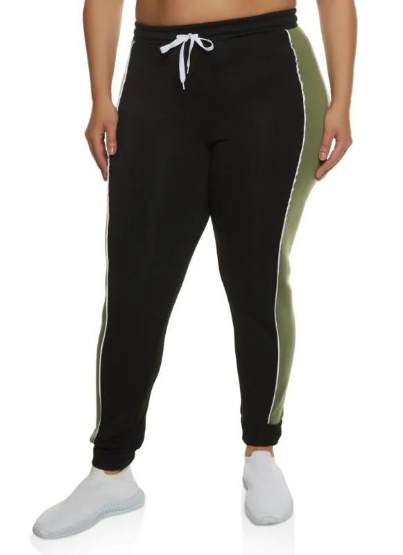 Plus Size Contrast Trim Side Stripe Joggers sold by Rainbow